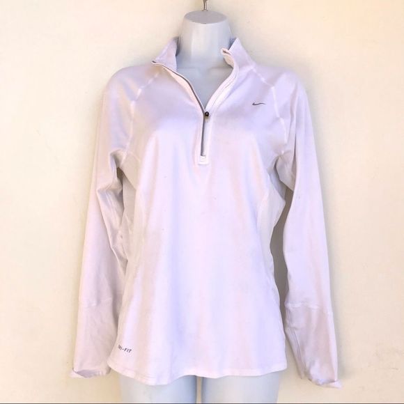 Nike Tops - Nike Dri-fit white 3/4 zip long sleeved shirt Med